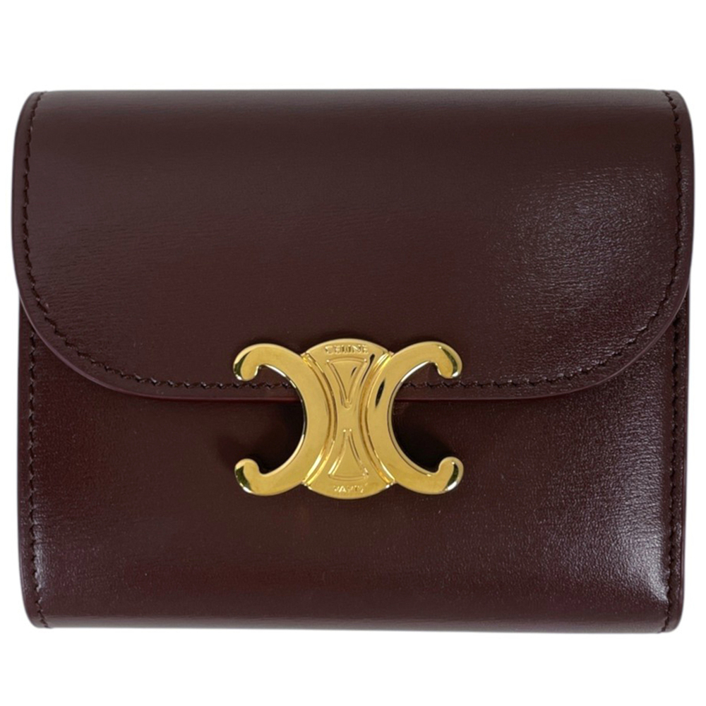 Celine CELINE Triomphe Tri-fold Wallet Leather Brown Women's